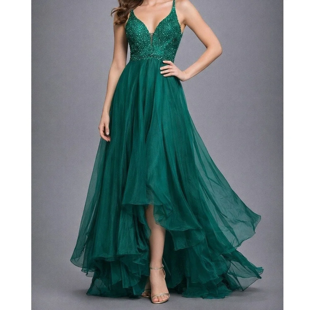 emerald green high low prom dress Emerald Green Prom Dresses